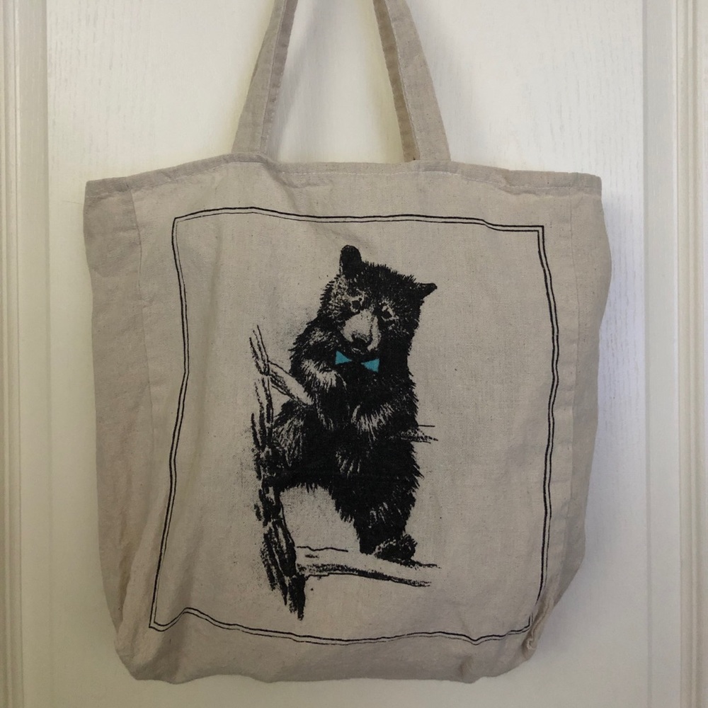 Black Bear with a bow tie cotton tote